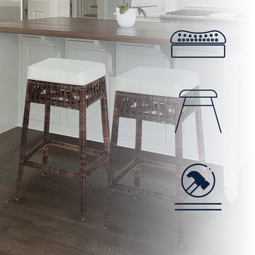 Bali Rustic Bohemian Hyacinth/Wood Backless Counter Stool - JONATHAN Y